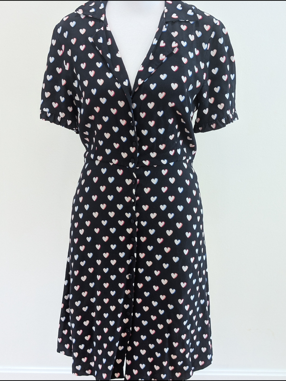 Black Heart-Print Short Sleeve Mini Dress